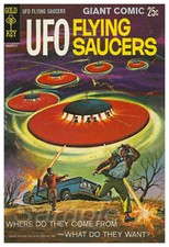 Listing image for VINTAGE UFO FLYING SAUCERS COMIC ADVERTISING A4 POSTER PRINT