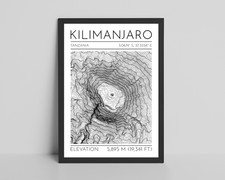 Listing image for Kilimanjaro Contour Map Glossy Print - Tanzania Mountain Topography Map